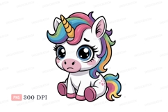 Sad Rainbow Unicorn Clipart P N G mane horn Product Image 1