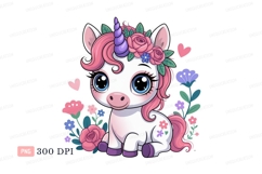 Cute unicorn with pink mane and flowers fantasy animal Product Image 1