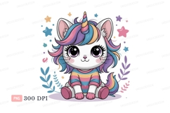 Cute unicorn cat with rainbow hair stars Product Image 1