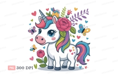 Cute unicorn with flowers and butterflies fantasy animal Product Image 1