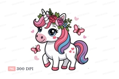 Cute unicorn with flowers and butterflies fantasy magic Product Image 1