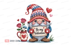 Cute gnome holding valentine sign with roses hearts Product Image 1