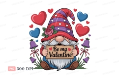 Gnome holding valentine sign with hearts and flowers Product Image 1