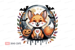 Cute fox with cape and pumpkin halloween moon Product Image 1