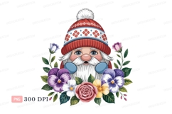 Cheerful gnome wearing festive hat surrounded by flowers Product Image 1