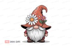 Gnome with daisy and pink flower orange Product Image 1