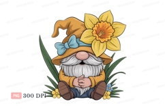 Gnome with Daffodil and Bow flower yellow Product Image 1