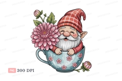 Cheerful gnome in teacup with pink flower image Product Image 1