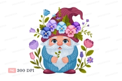 Gnome adorned with colorful flowers pansies roses Product Image 1