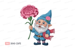 Cheerful gnome holding pink carnation fantasy character Product Image 1