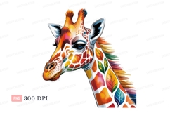 Colorful Giraffe Head With Leaf Patterns animal wildlife Product Image 1