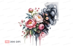 Pink white peonies watercolor splash image Product Image 1