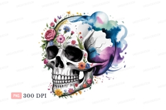 Floral skull watercolor art flowers Product Image 1