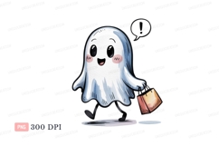 Happy ghost carrying shopping bag cute white Product Image 1
