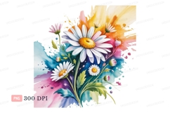 White daisies vibrant watercolor splash yellow green Product Image 1