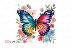 Rainbow butterfly flowers clipart png watercolor nature Product Image 1