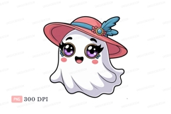 Cute ghost wearing pink hat cartoon Product Image 1