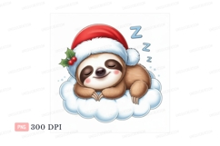 Sleeping sloth wearing santa hat on cloud image Product Image 1