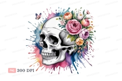 Skull flowers butterfly watercolor splash image Product Image 1