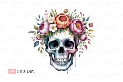 Skull floral crown watercolor flowers Product Image 1