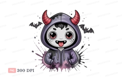 Cute devil character with horns and bats image Product Image 1