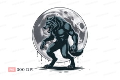 Ferocious wolf creature under moon werewolf monster Product Image 1