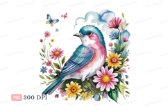 Colorful bird surrounded by flowers and butterflies Product Image 1