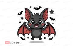 Cute bat with red wings and stars cartoon halloween Product Image 1