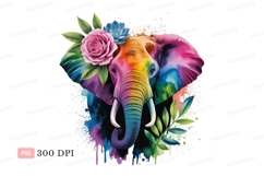 Colorful elephant adorned with flowers rainbow leaves Product Image 1
