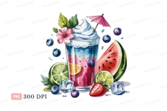 Colorful fruit drink with whipped cream and tropical flower Product Image 1