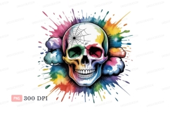 Rainbow skull spiderweb watercolor splash image Product Image 1