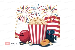 Red striped popcorn bowl bowling ball donut camera Product Image 1