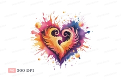 Fiery heart phoenix splash fire watercolor Product Image 1
