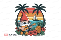 Gnome playing ukulele tropical sunset palm Product Image 1