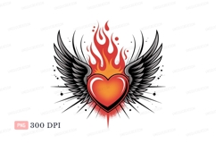 Fiery winged heart Clipart P N G fire wings Product Image 1