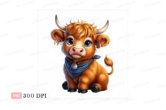 Fluffy Highland Cow Blue Bandana orange Product Image 1