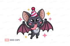 Cute bat wearing party hat cartoon animal Product Image 1