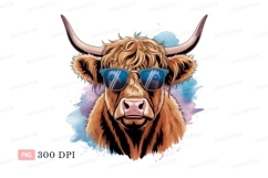 Highland cow wearing sunglasses horns fluffy Product Image 1