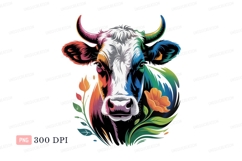 Colorful cow with flowers plants black Product Image 1