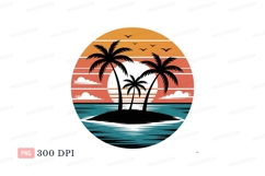 Tropical island sunset with palm trees ocean Product Image 1