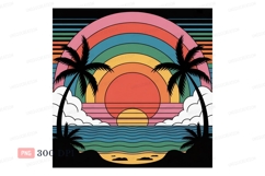 Tropical sunset rainbow beach scene ocean palm Product Image 1