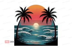 Tropical sunset ocean waves palm trees image Product Image 1
