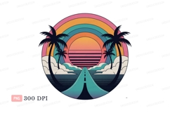Retro sunset road with palm trees image Product Image 1