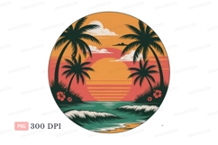 Tropical sunset beach palm trees ocean waves image Product Image 1