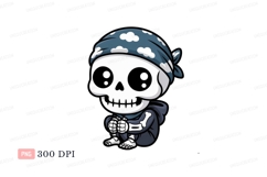 Cute skeleton wearing bandana clouds black Product Image 1