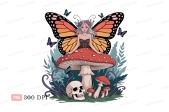 Fairy Butterfly Mushroom Skull Clipart P N G fantasy Product Image 1