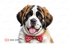 Saint Bernard puppy red polka dot bow canine Product Image 1