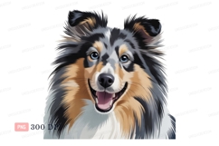 Blue eyed fluffy dog smiling canine eyes Product Image 1