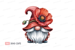 Red gnome with poppy flower white Product Image 1