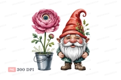 Cheerful gnome with pink flower bucket green Product Image 1